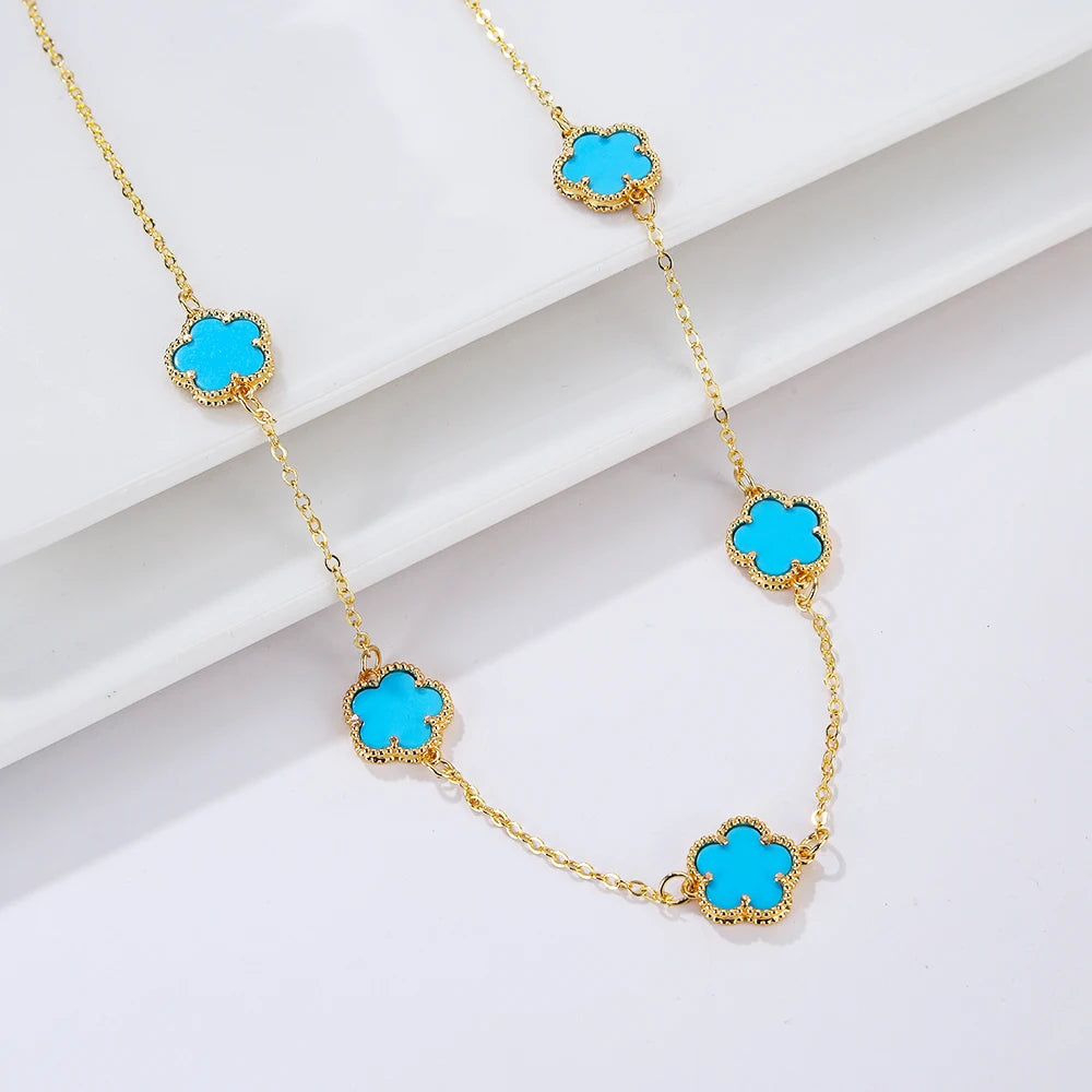 Hot Sale 14 Colors Five-Leaf Flower Set Bracelet Necklace Classic Simple Women Jewelry Set Suitable For Daily Party Wear Clover