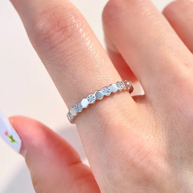 Sterling Silver Vintage Geometric Zircon Ring