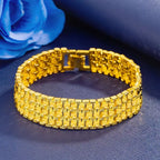 Bracelet chaîne de montre à trois rangs en or pur 9999 24 carats véritable pour homme, bijou généreux et mode