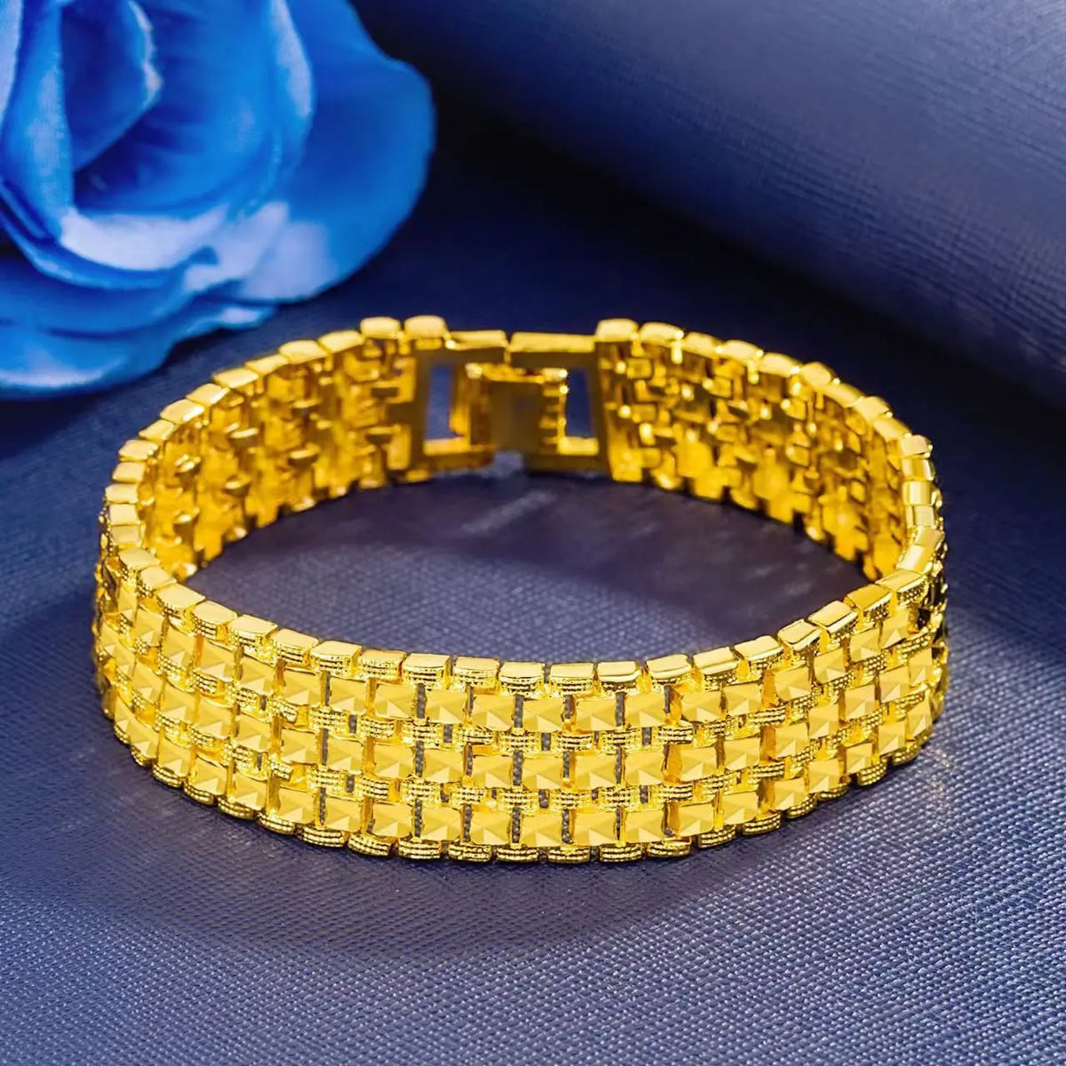 Luxury 24K 9999 Pure Gold real gold Three-row watch chain men's fashion generous bracelet