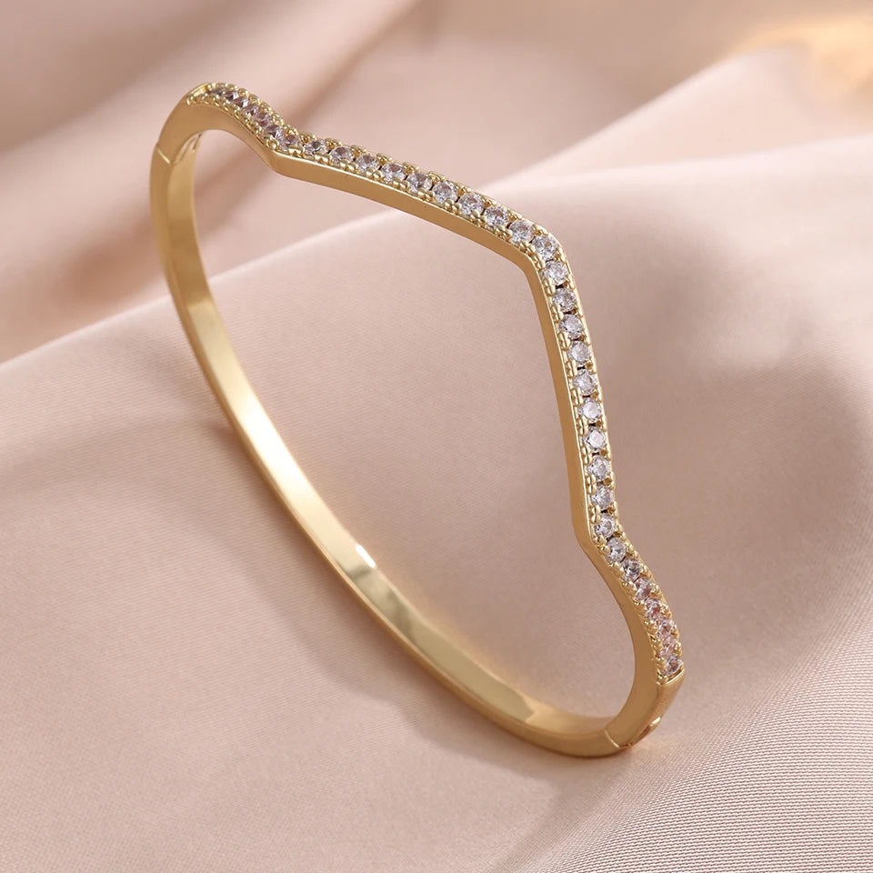 ZAKOL 4 Colors Blue Turquoise Round CZ Zircon Inlaid Bracelet for Women Wavy Slim Bangles Trendy Exquisite Jewelry Gifts