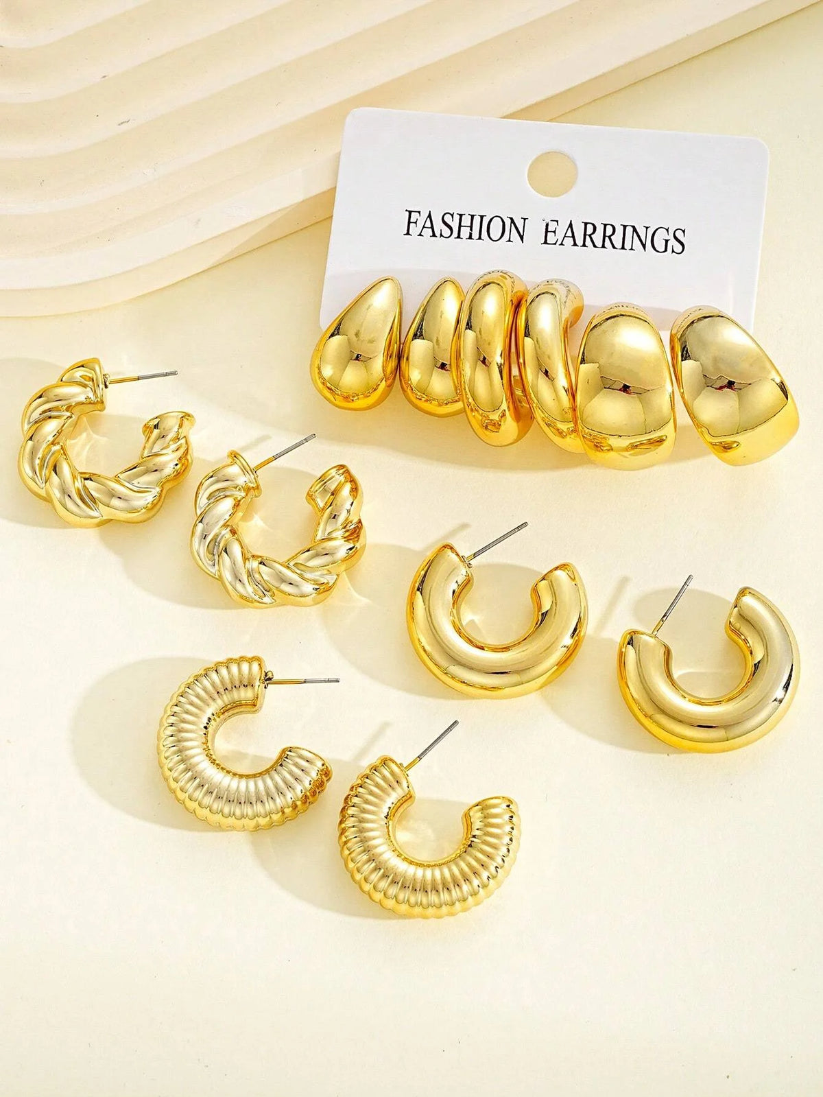Classic Twist Gold-Color Earring Set, 12 Pcs/Set