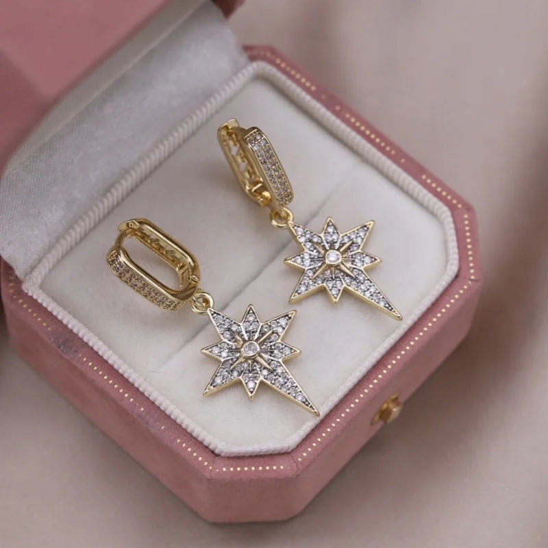 French Two-Tone Geometric Water-Drop Zircon Earrings