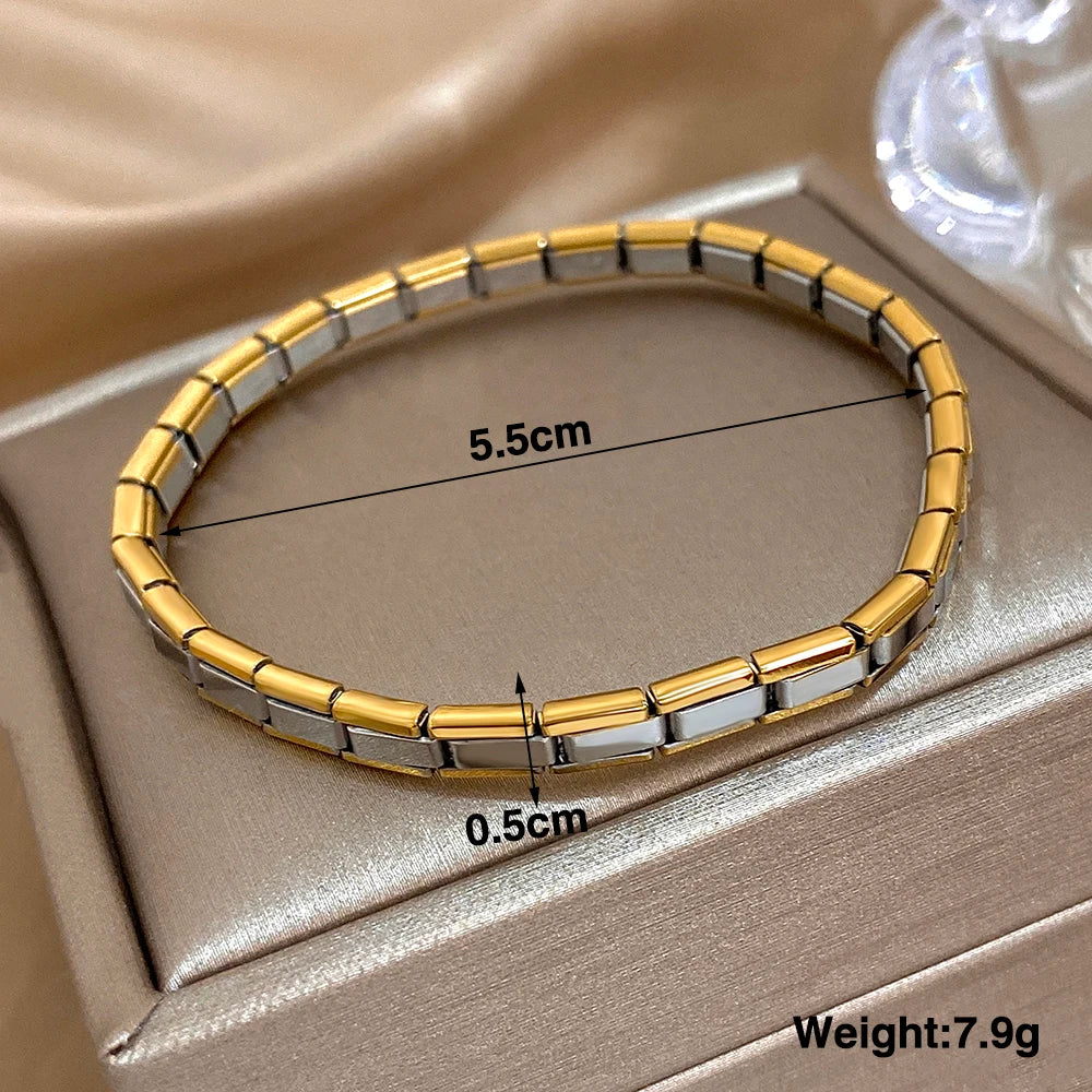 ChooseMe Five-Layer 10mm Beaded Two-Tone Stainless Steel Watch-Chain Bangle