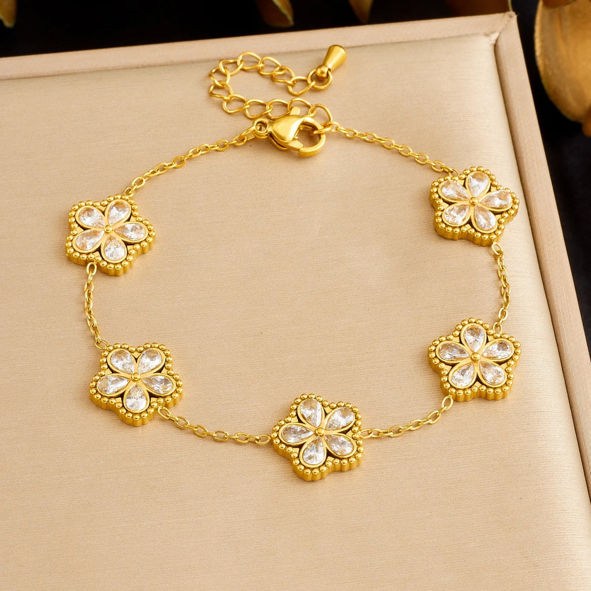 DIEYURO 316L Stainless White WaterDrop Crystal Inlay Flowers Necklace Bracelet Earrings Set Lady Classic Elegant Jewelry Sets