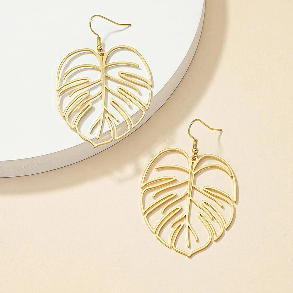 DOTIFI Stainless Steel Bohemian Hollow Exaggerated Leaf Dangle Drop Earring For Women Lady Geometric Female Jewelry