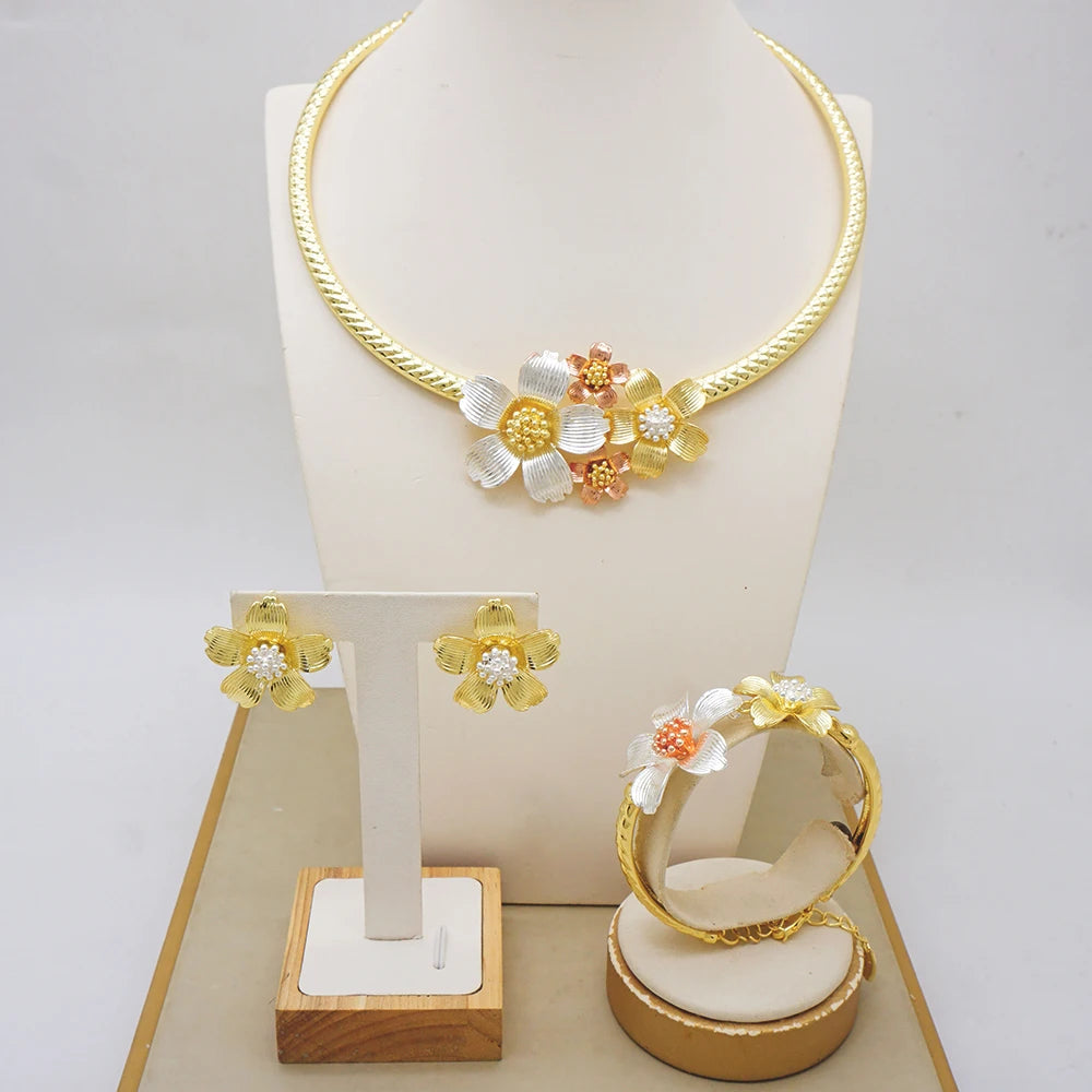 Brazilian Gold Flower Dubai Jewelry Set