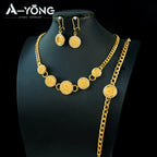 Dubai Vintage Coins Charm Jewelry Set 21k Gold Plated Turkish Bridal Zirconia Necklace Nigeria Muslim Women Wedding Jewelrys