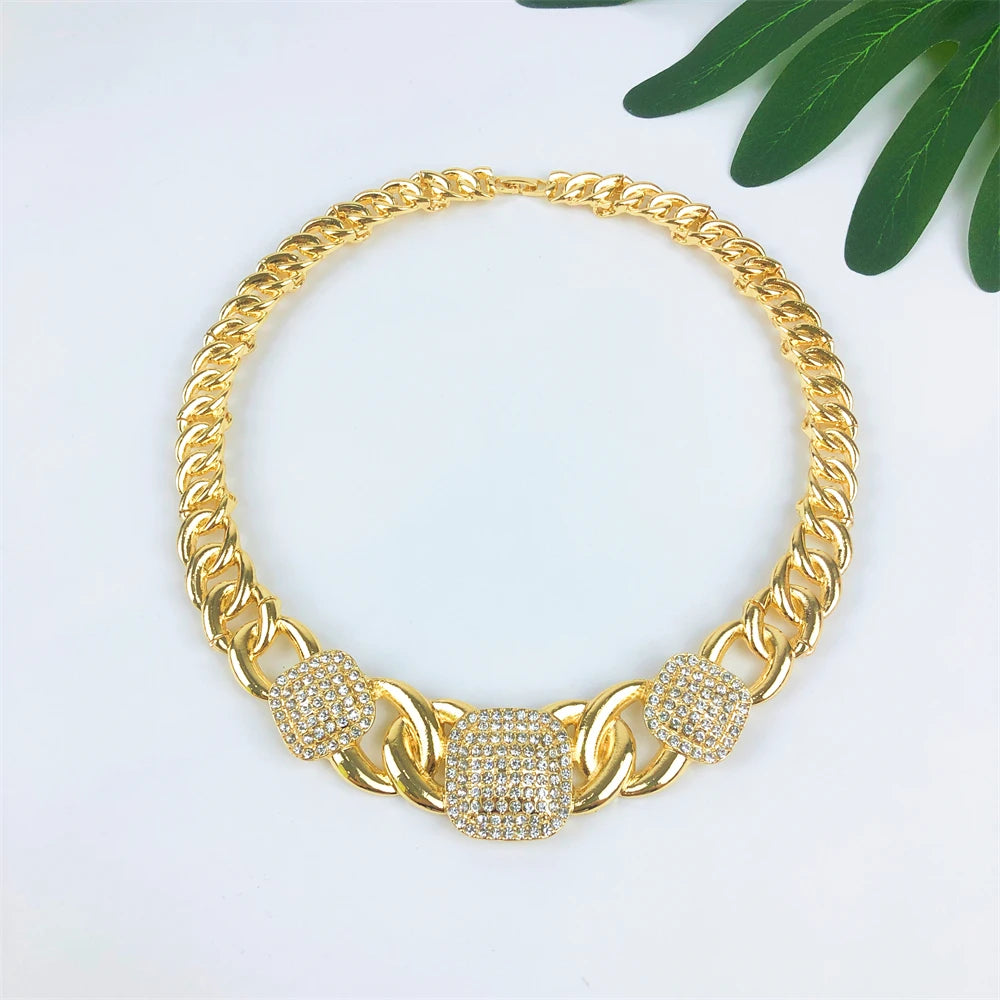 TITI Vintage Women Necklace Bracelet Earring Ring Jewelry Set Minimalist style Fashion 18K Gold Plated Party Jewelry