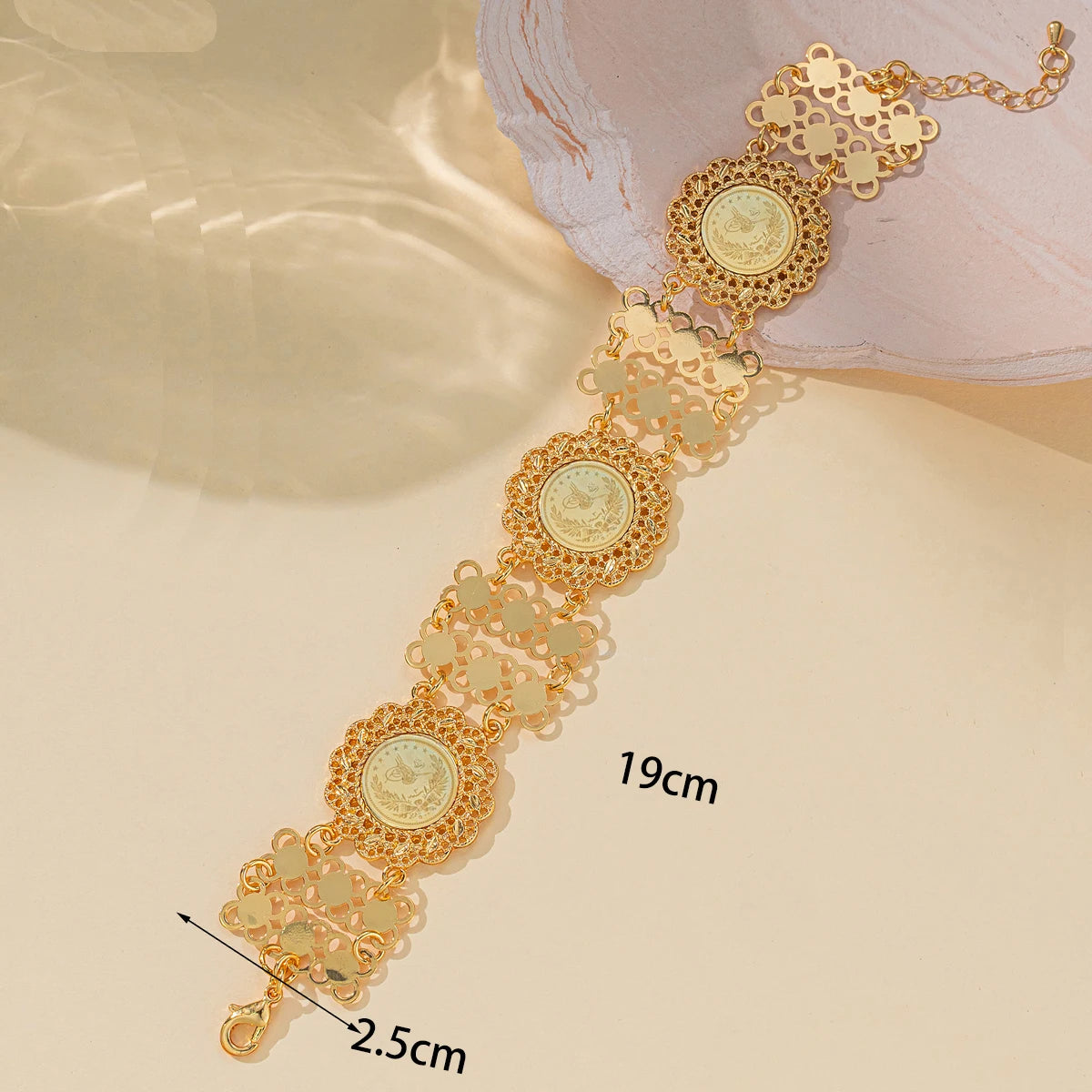 Arabic Vintage Gold-Plated Copper Turkish Cuff Bracelet