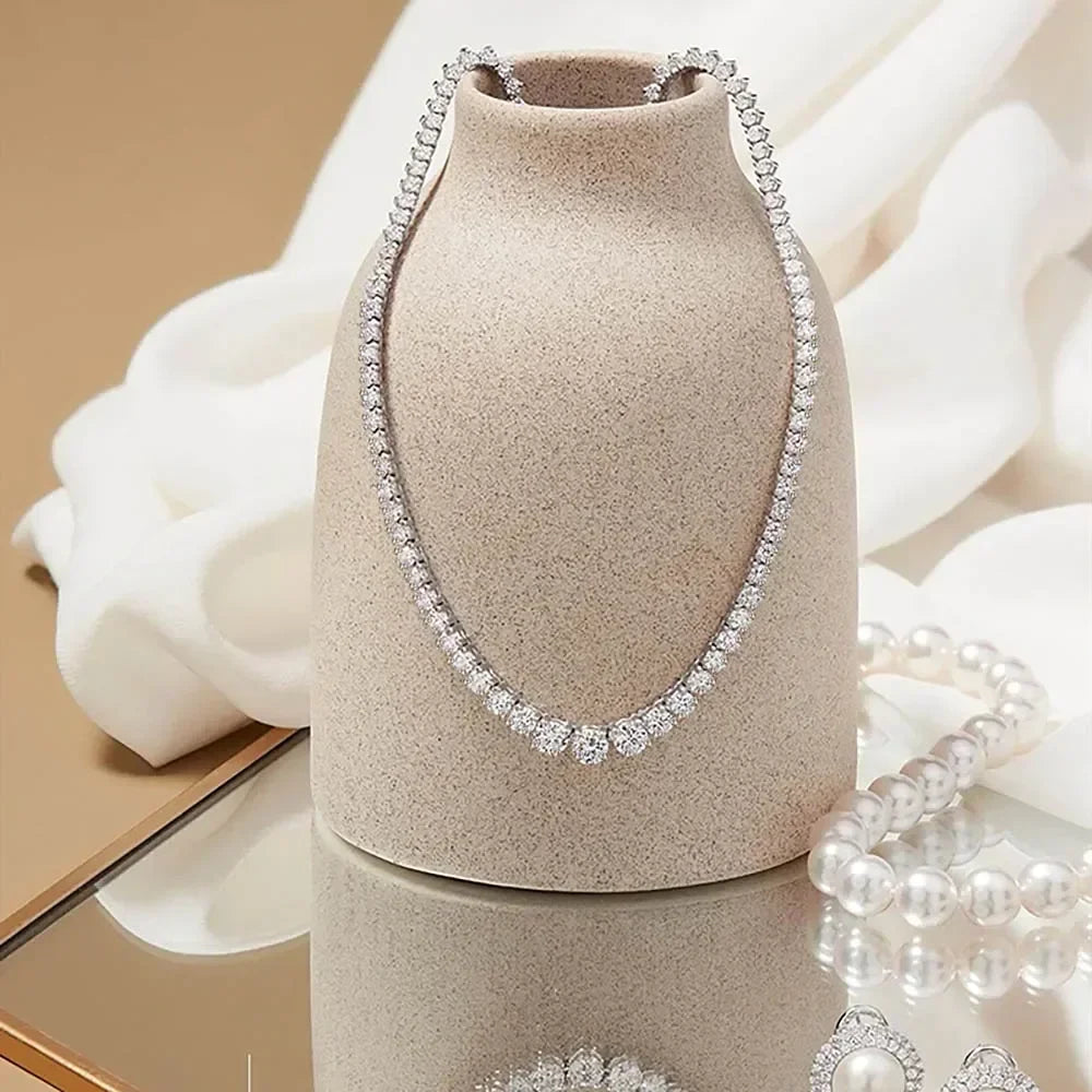 Moissanite Diamond Tennis Necklace with Certificate 3-5mm Size Gradient Diamond Riviera Necklace S925 Silver Choker for Women