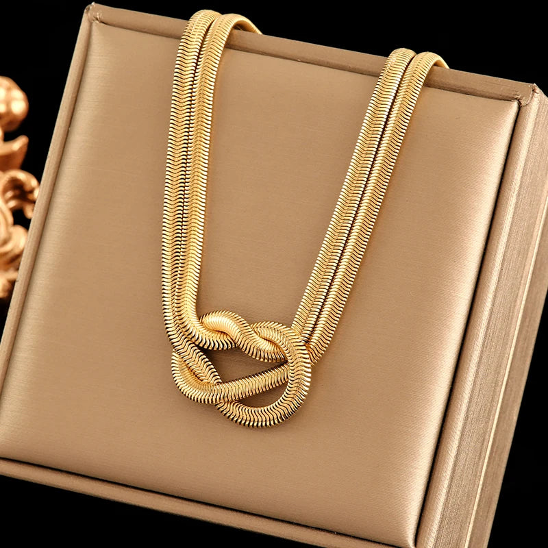 EILIECK 316L Stainless Steel Gold Color Chain Necklace Minimalist Metalic Texture 18K PVD Plated Collar Necklace Jewelry Gift