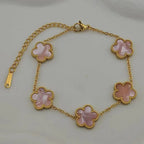 18k Gold Plated Lucky Five-Leaf Flower Stainless Steel Bracelet Women's Exquisite Five-Pointed Star Luxury Party Jewelry Gift
