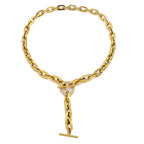 Collier en acier inoxydable avec chaîne et fermoir toggle en T, pierres de cristal, maillon épais, collier ras du cou pour femmes
