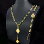 Dubai Vintage Coins Charm Jewelry Set 21k Gold Plated Turkish Bridal Zirconia Necklace Nigeria Muslim Women Wedding Jewelrys
