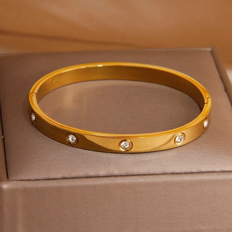 316L Stainless Steel Golden Flower Geometric Bamboo Bangle