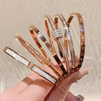 Titanium Steel Rose Gold Sparkling Zircon Waterproof Bangle