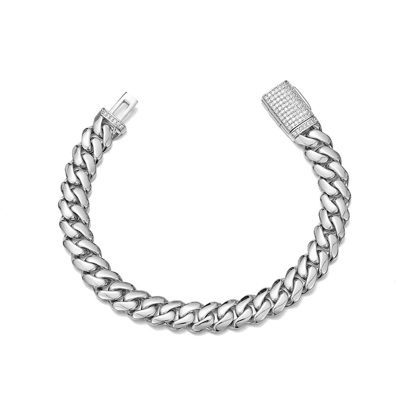 Hip Hop Rock Stainless Steel Rhombus Cuban Miami Link Chain Bracelets for Men Bling Iced Out Rapper Jewelry Gold Silver Color