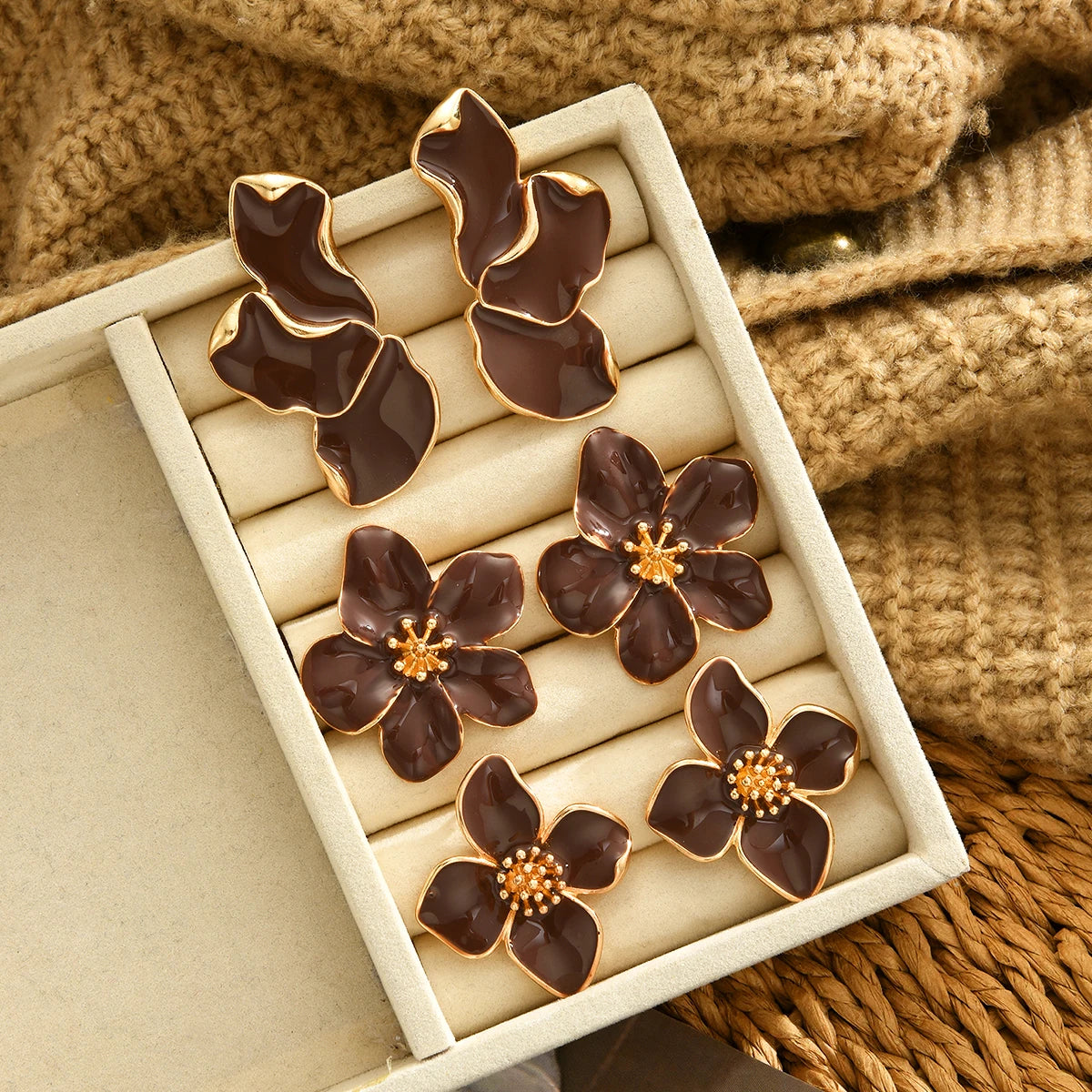 Vintage Enamel Floral Stud Earring Set 6Pcs/Set