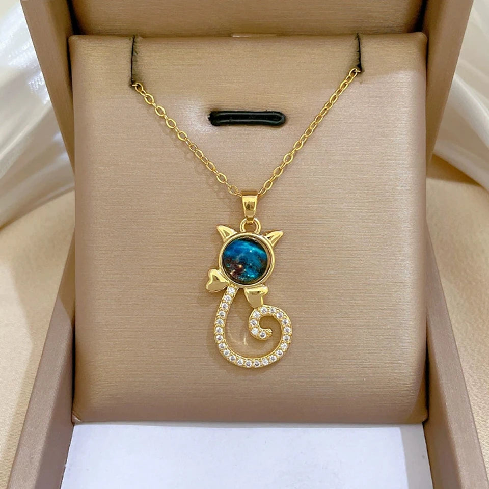 Light Luxury Titanium Steel Star Series Planet, Moon & Astronaut Pendant Necklace