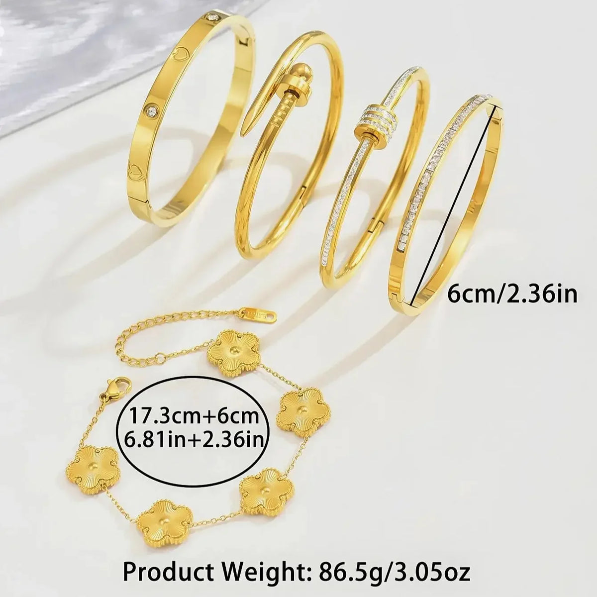 Europe And The United States Hot Stainless Steel Four-leaf Clover Lucky Bracelet Fashion Women's Nail Bracelet Gold Bangles Gift