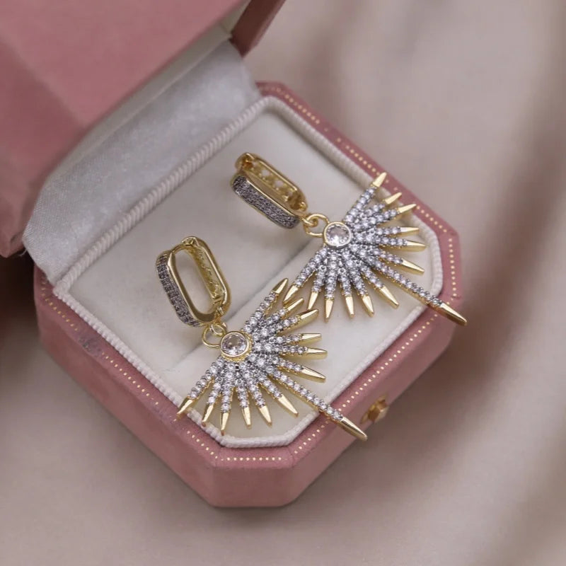 French Two-Tone Geometric Water-Drop Zircon Earrings
