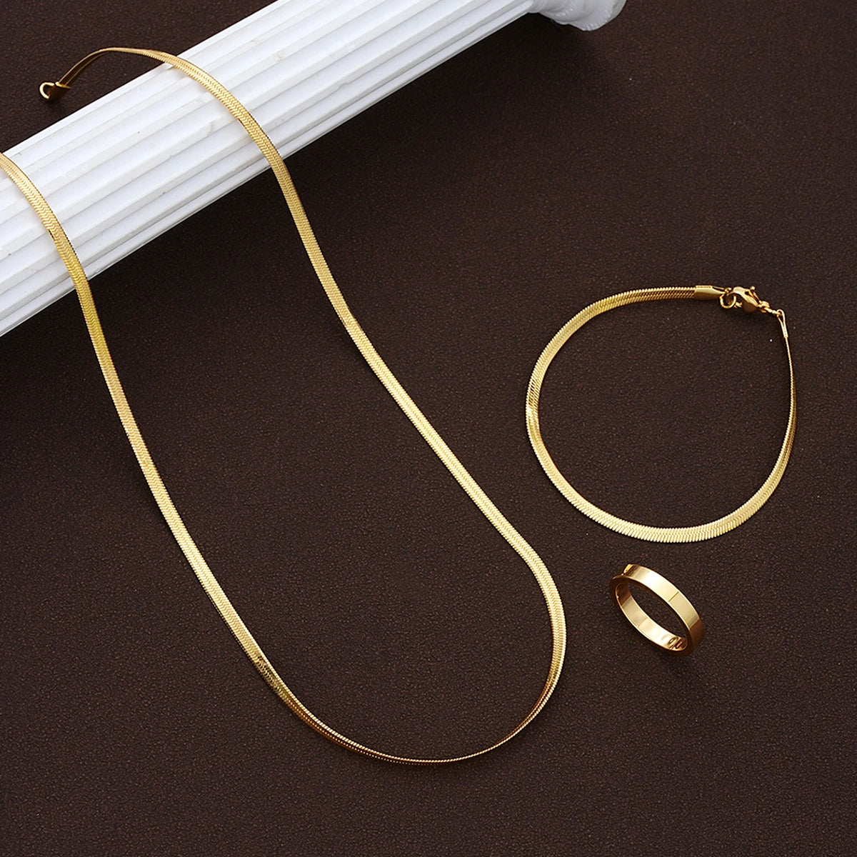 Men's Minimalist Stainless Steel Hip Hop Jewelry Set, 3 Pcs/Set