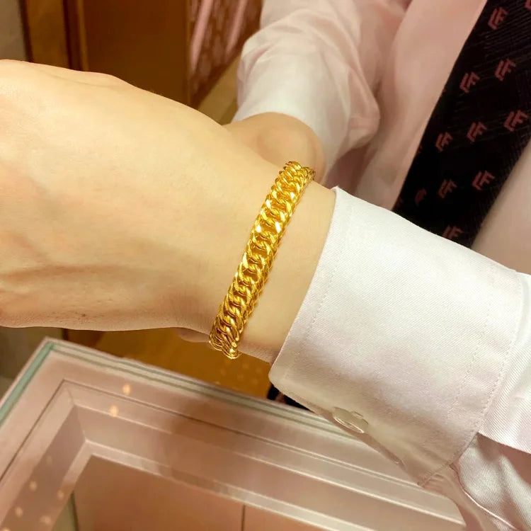 Pure Yellow Gold Bracelets for Women Men Classic Wedding Watch Chain Bracelets Christmas Gifts Jewelry Never Fade