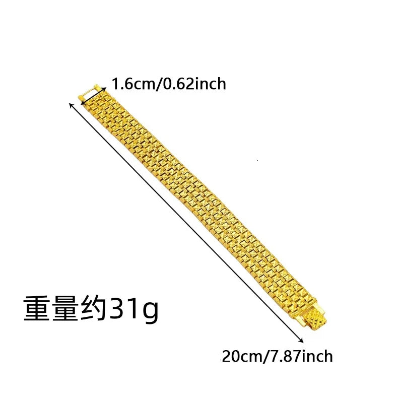 Bracelet chaîne de montre à trois rangs en or pur 9999 24 carats véritable pour homme, bijou généreux et mode