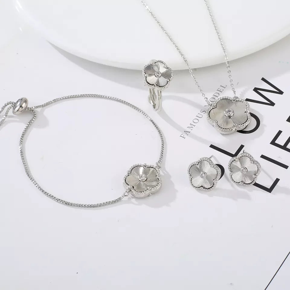 4pc Double-Sided Plum Blossom Jewelry Set Zircon New Hot Selling Plant Five Leaf Flower Women's High-Quality Clover