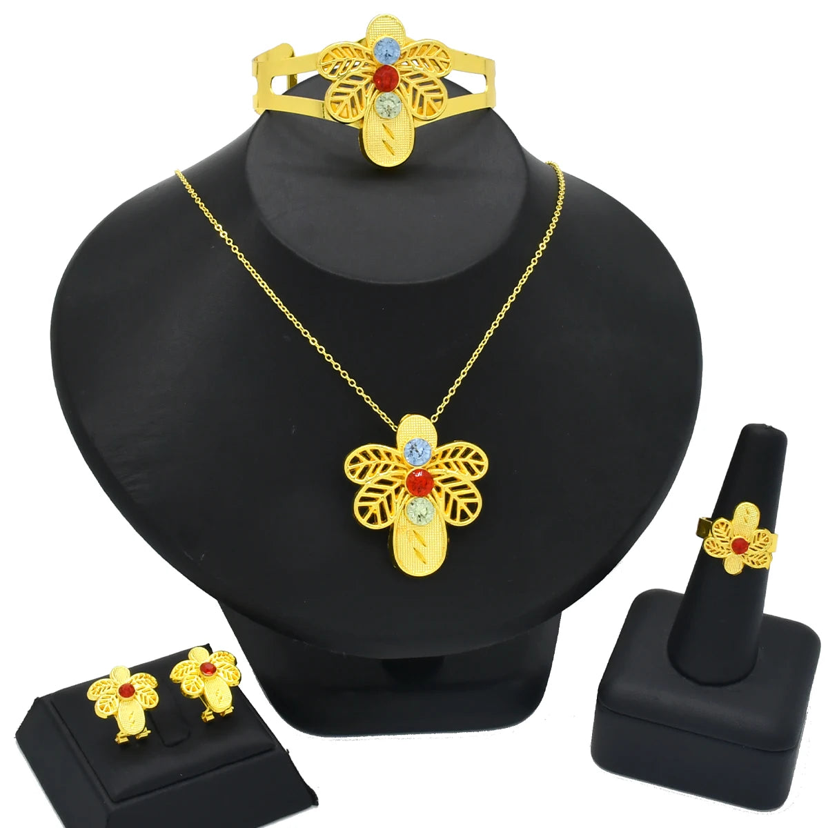 ANIID Nigeria Butterfly Cystal Jewelry Sets For Lady Wedding Ethiopian 24K Gold Color Necklace And Earing Jewellery Dubai Gift