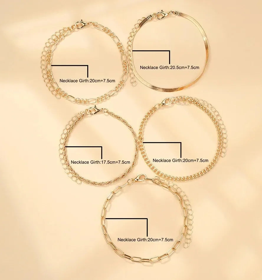 Trendy Minimalist Gold Color Snake Bone Chain Bracelet Set, 20 Pcs/Set