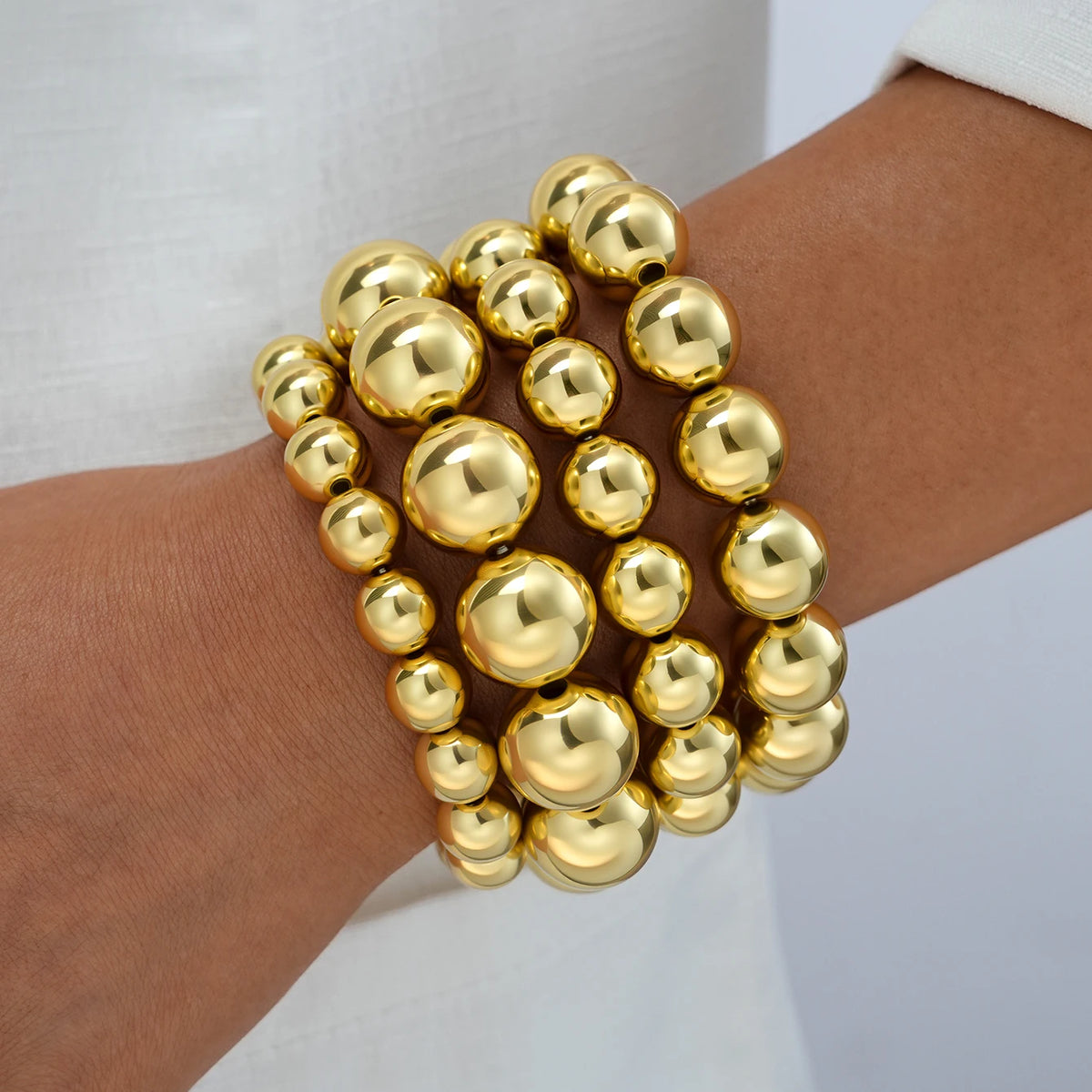 Vintage Punk Big Elastic Bead Handmade Bracelet Set, 4 Pcs/Set