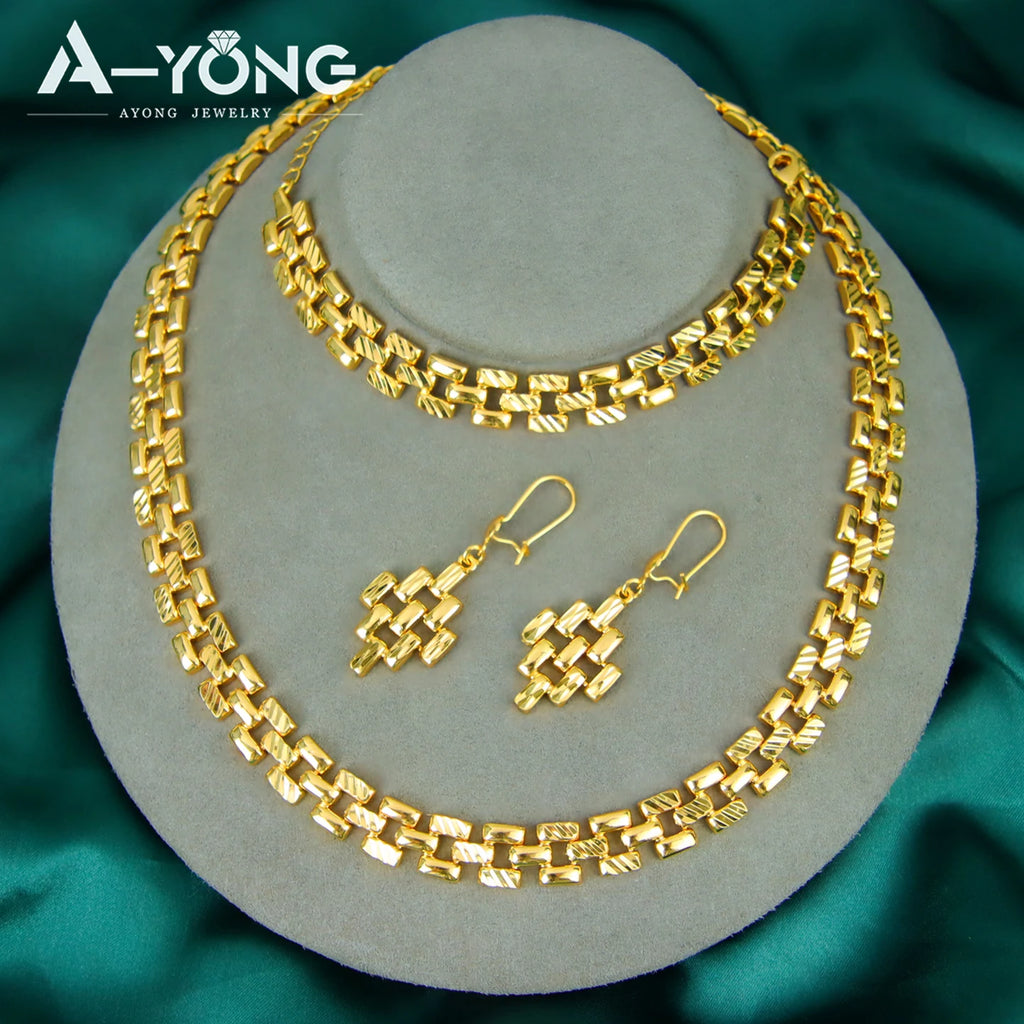 Newest Nigeria Wedding Jewelry Set 21k Gold Plated Fashion Bamboo Knot Necklace Ethiopia Women Bridal Luxury Vintage Jewelrys