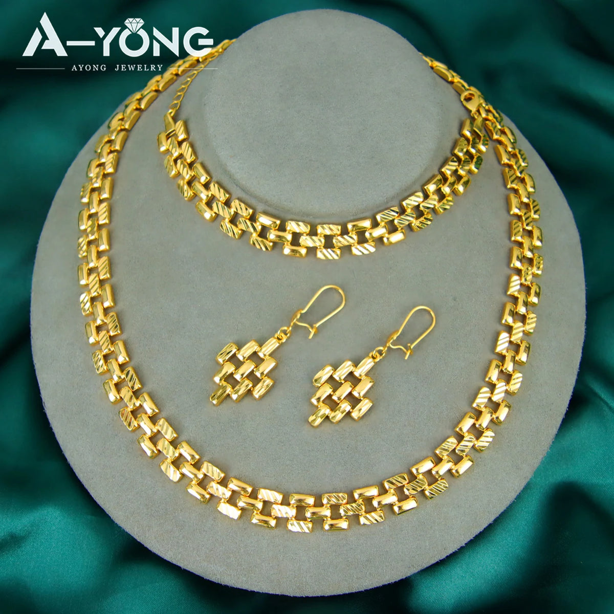 Newest Nigeria Wedding Jewelry Set 21k Gold Plated Fashion Bamboo Knot Necklace Ethiopia Women Bridal Luxury Vintage Jewelrys