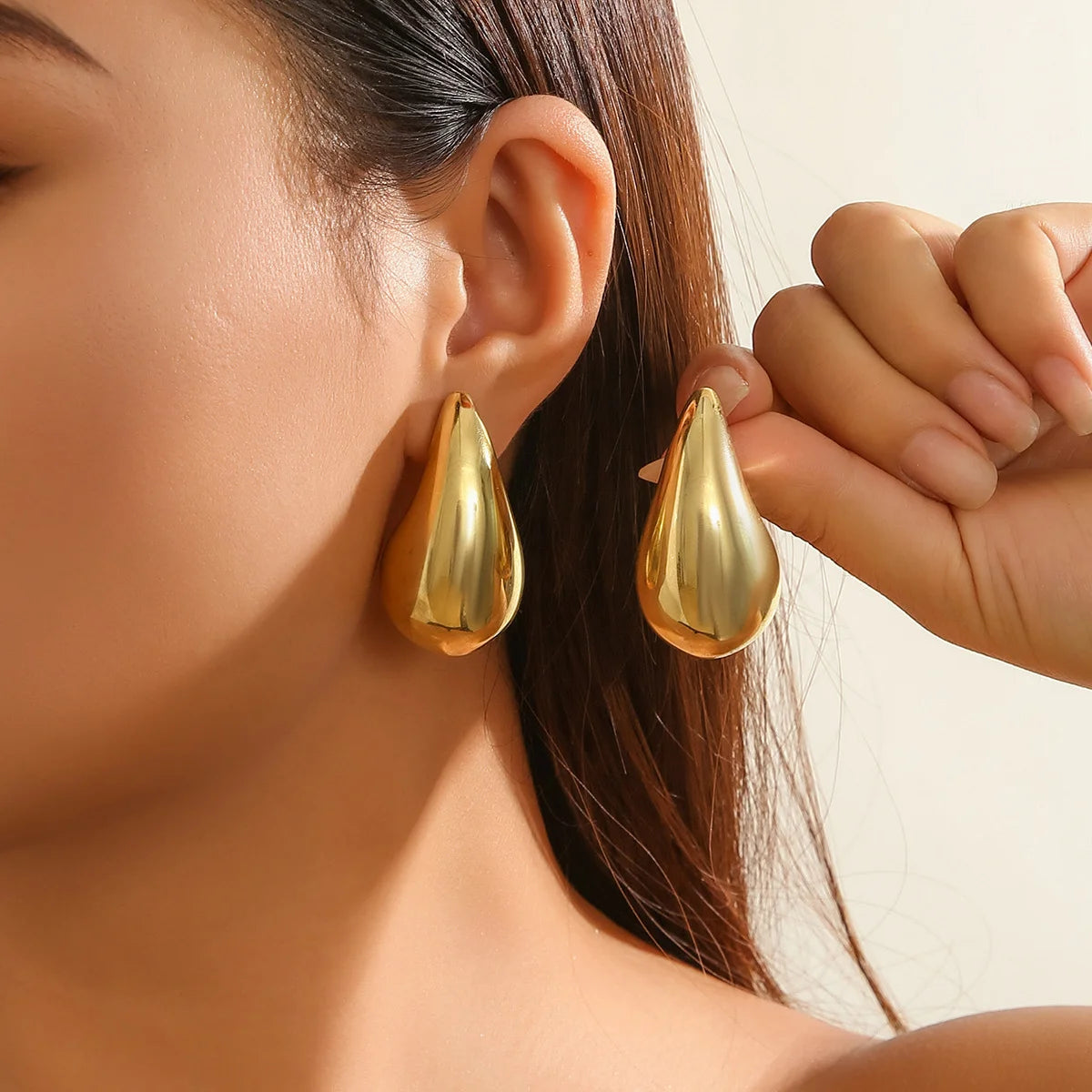 Smooth Gold Waterdrop Hoop Earring Set 6pcs