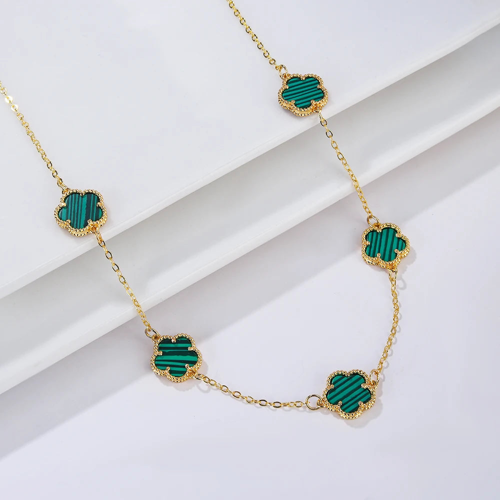 Hot Sale 14 Colors Five-Leaf Flower Set Bracelet Necklace Classic Simple Women Jewelry Set Suitable For Daily Party Wear Clover