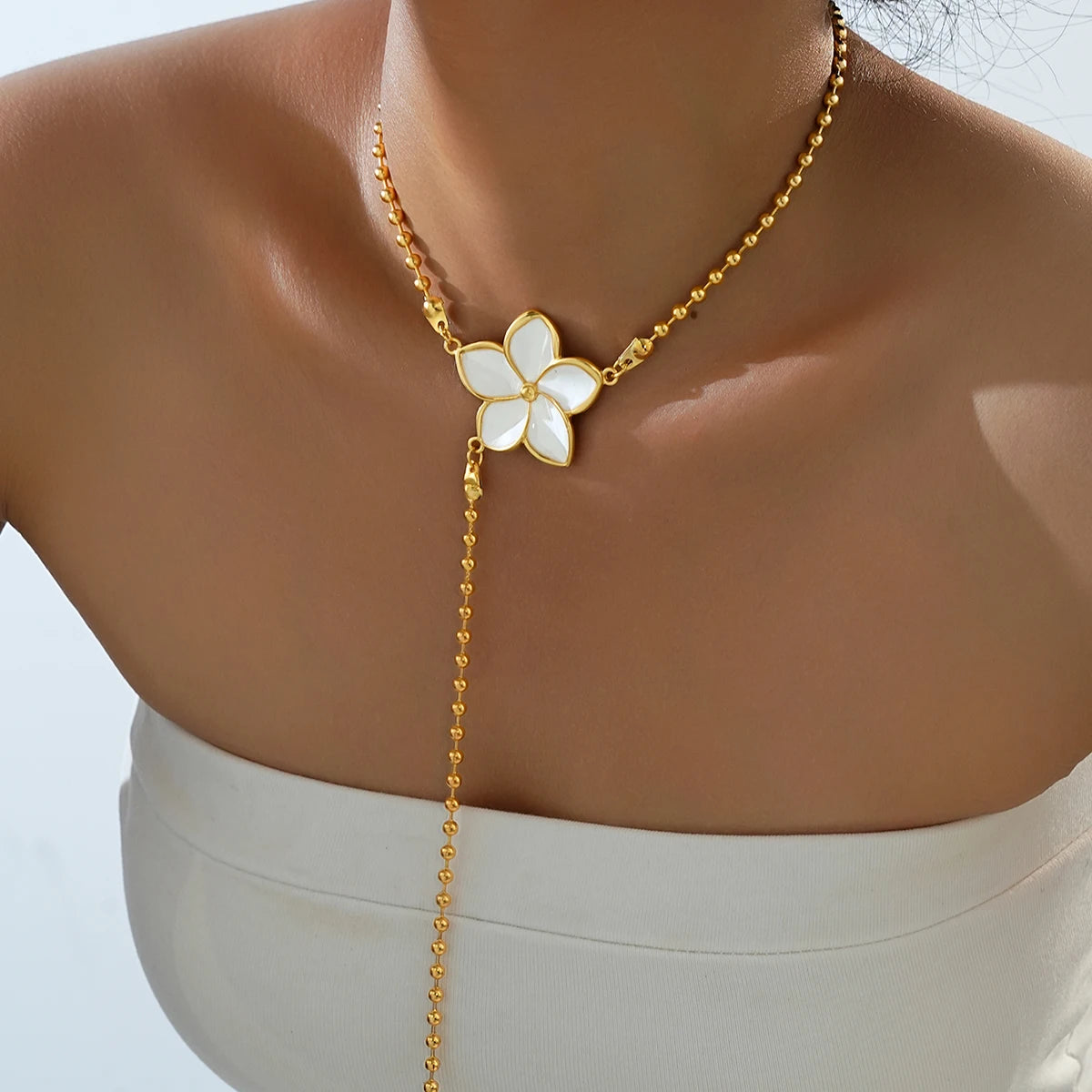 Elegant Long Tassel Imitation Pearl Flower Necklace