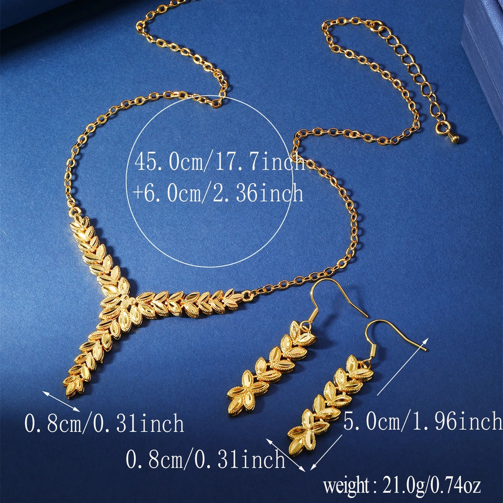 Middle East Fashion Elegant High Grade Copper Wheat Ear Pattern Fashion Women's Jewelry Set, 1 Necklace and 1 Pair of Earrings