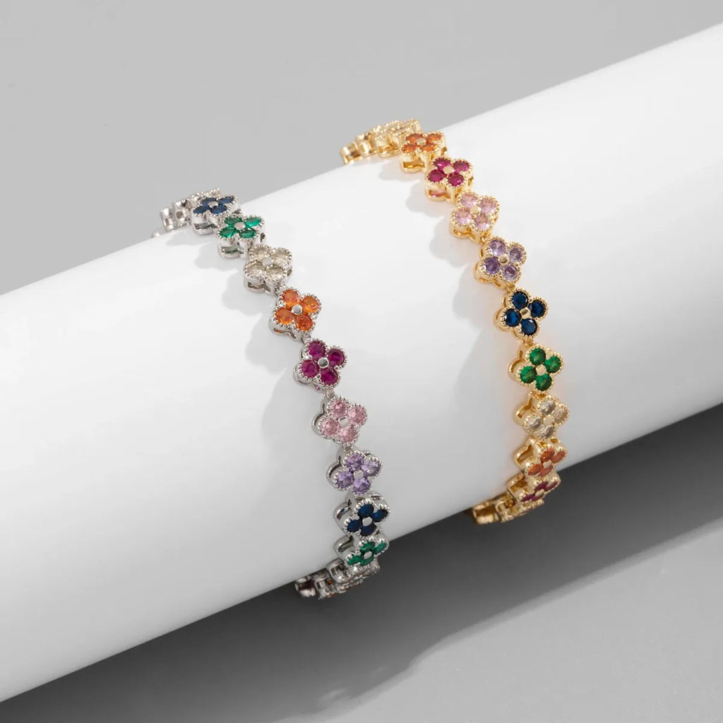 Colorful Lucky Four-Leaf Flower High-End Zircon Bracelet