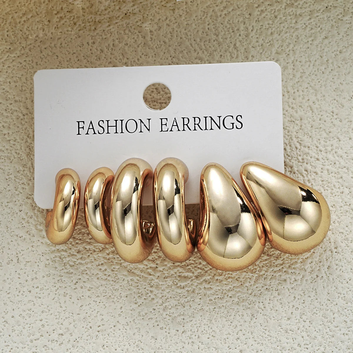 Smooth Gold Waterdrop Hoop Earring Set 6pcs