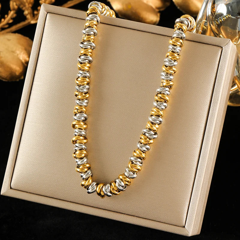 EILIECK 316L Stainless Steel Gold Color Chain Necklace Minimalist Metalic Texture 18K PVD Plated Collar Necklace Jewelry Gift