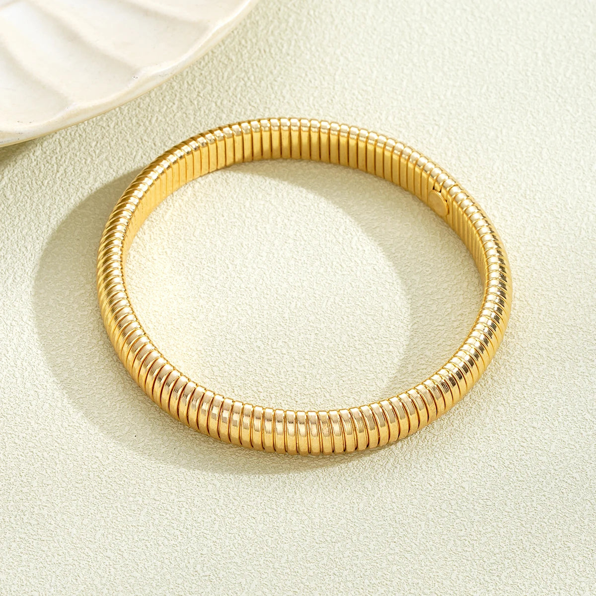 Vintage Gold Chunky Thick Metal Wide Stretch Bangle Bracelet Set