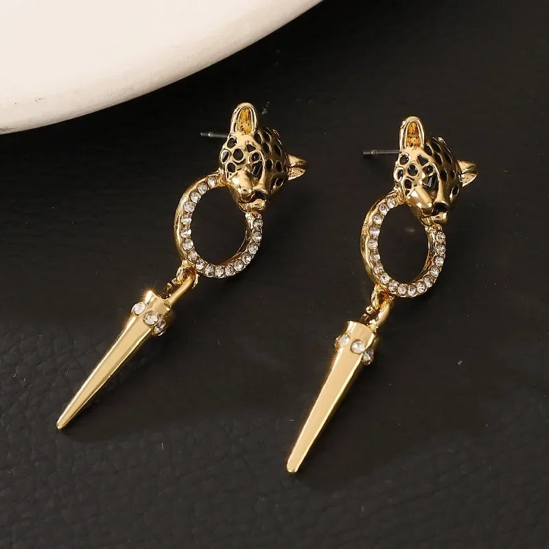 Trendy Personalized Cheetah Leopard Head Cone Pendant Earrings Fashionable Sexy Women's Quality Jewelry Accessories Luxurious