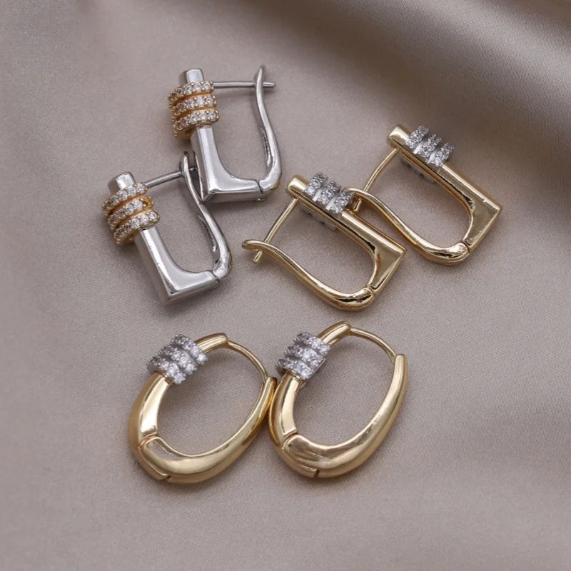 French Two-Tone Geometric Water-Drop Zircon Earrings