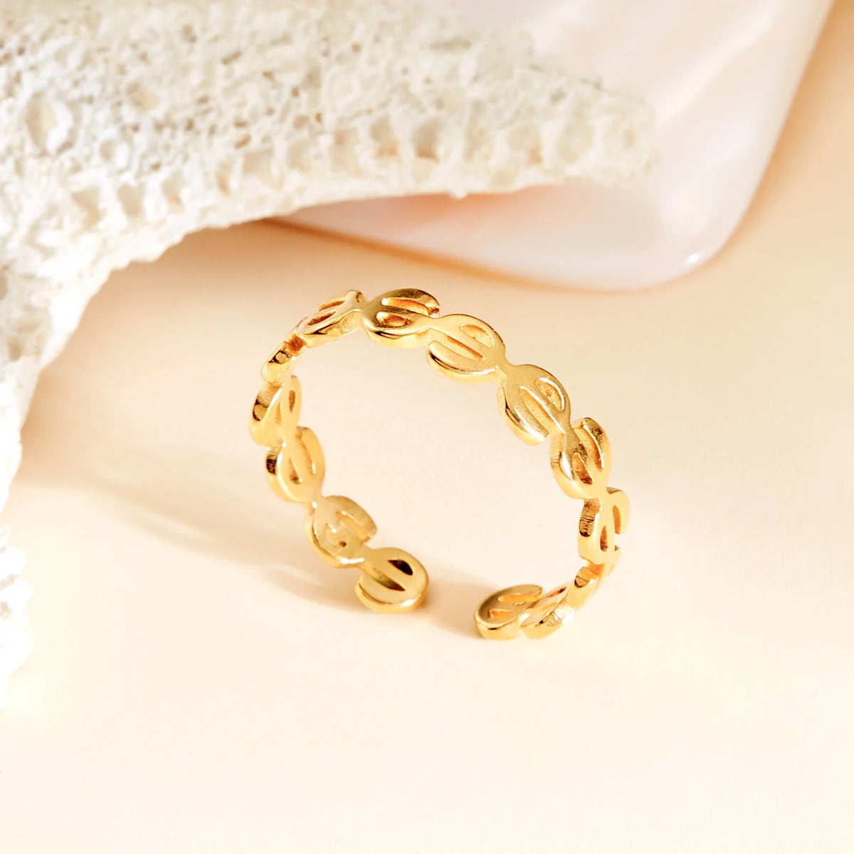 Light Luxury Adjustable Stainless Steel Coin & Chain Open Ring