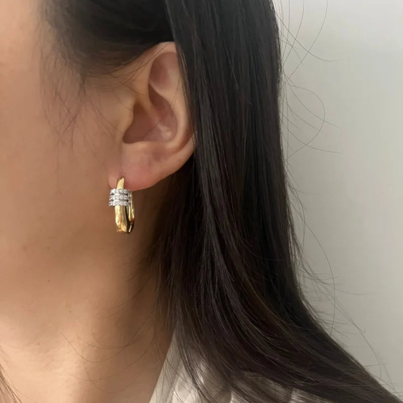 French Two-Tone Geometric Water-Drop Zircon Earrings