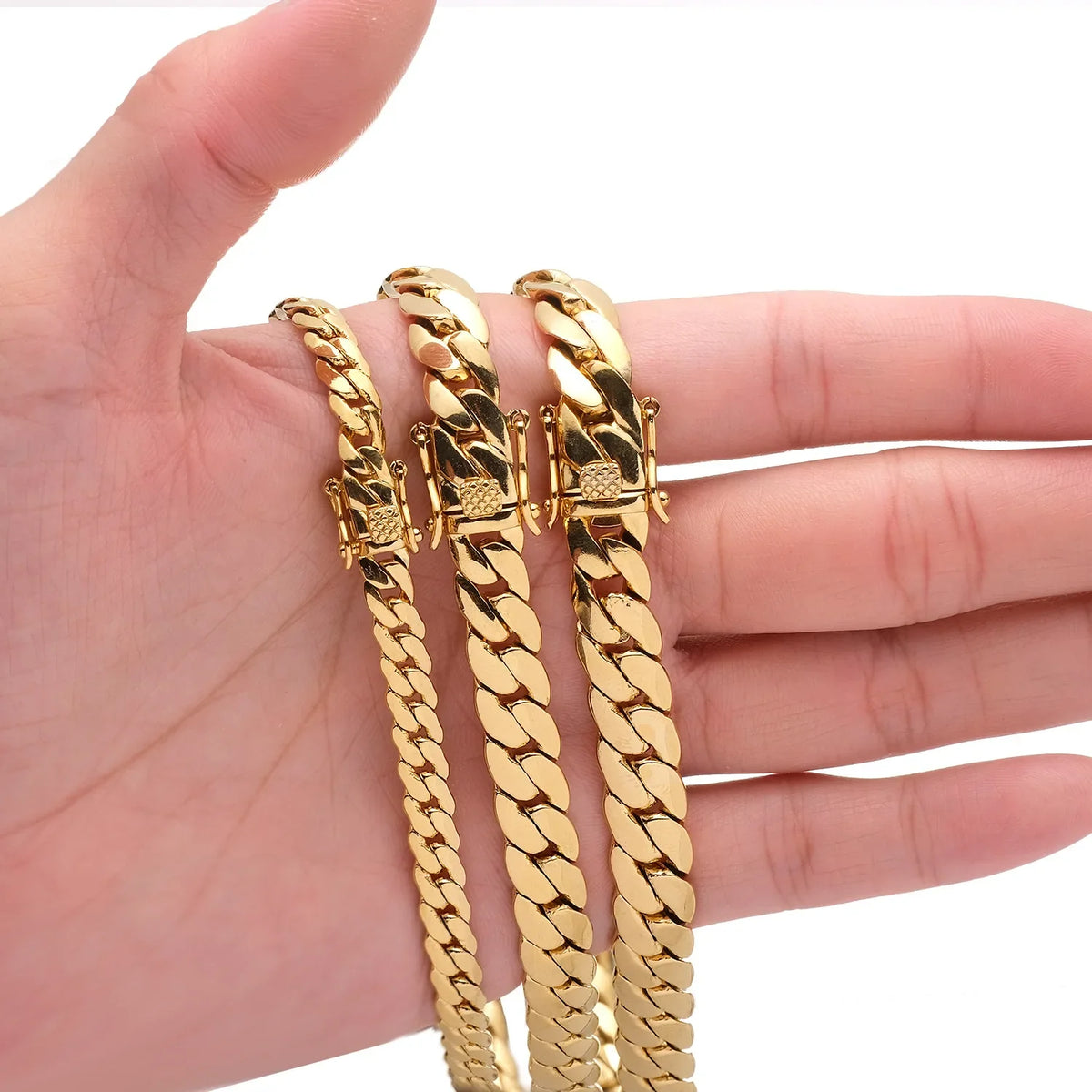 Waterproof Stainless Steel Gold-Plated Cuban Whip Chain Jewelry