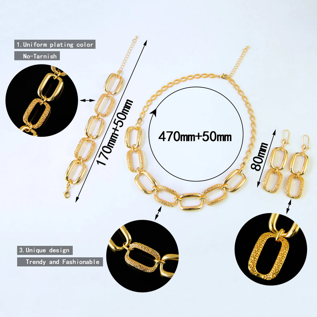 ChooseMe Premium Wedding Jewelry Set 21k Gold Plated Mid East Hip-hop Necklace Bracelet Earrings Dubai Women Vintage Jewelry