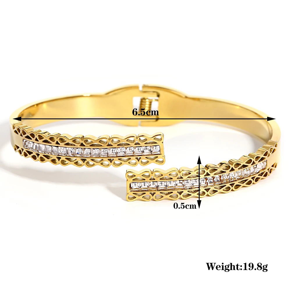 Trendy Gold-Plated 316L Stainless Steel Cubic Zirconia Bangle